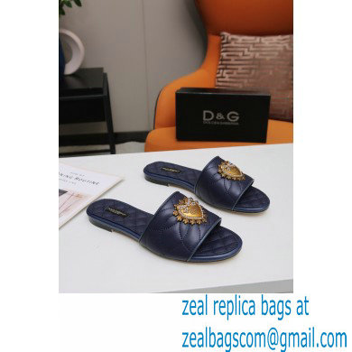 Dolce  &  Gabbana Leather Sliders Blue with Devotion Heart 2021